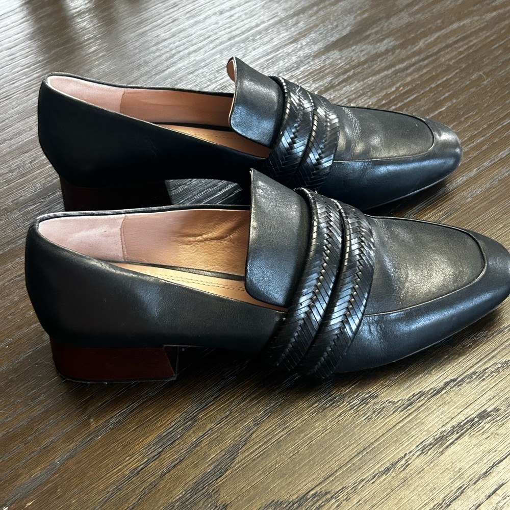 AD & Daughters braided keeper Corya leather loafers block heels fancy city‎
